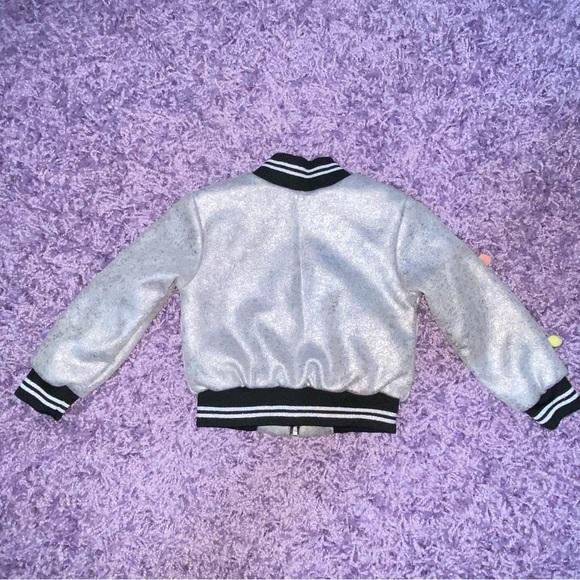 2T Sara Sara Truly Me Silver Metallic Space Rocket Ship Pom Pom Bomber Jacket - Picture 8 of 8